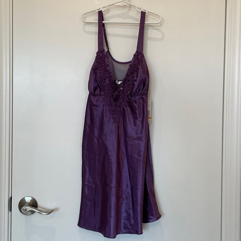 Purple Satin Nightgown with Lace Detail